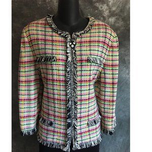 st john fringe knit jacket pink green 12